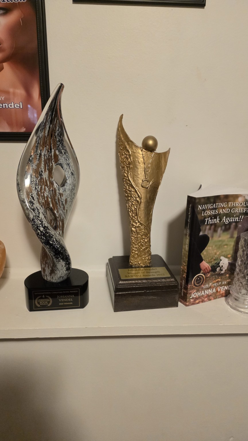 Johanna Vendel’s SAWITU Women of Strength Award and International Christian Book Award trophy