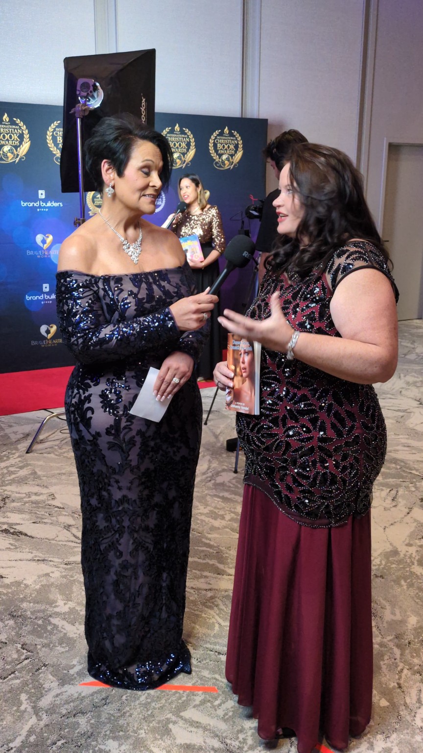 Johanna Vendel speaking during an interview at the awards celebration